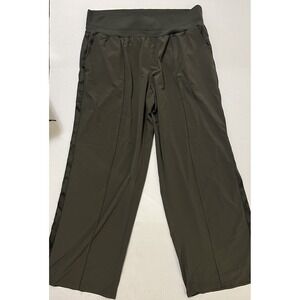 Athleta Nolita Wide Leg Pants Olive Green Elastic Waist Women size 18 Athleisure